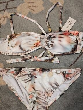 Floral Watercolor Bandeau Bikini Set - White Multi